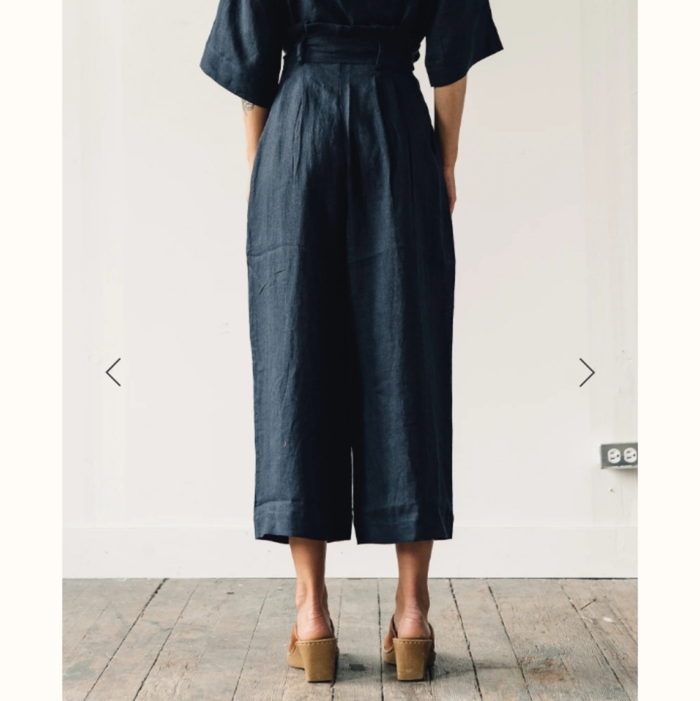 7115 By Szeki Pleated Linen Trouser Wide Leg Culotte S - Picture 3 of 16